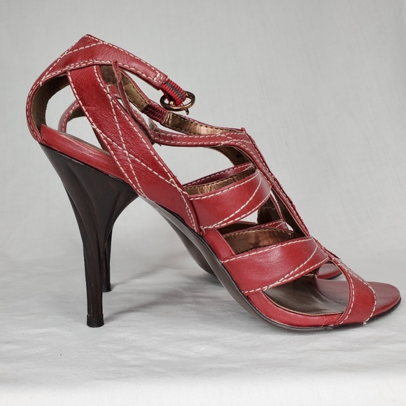 28) CAROLS SANTANA Red Prodigy Strappy Twisted Wood Heels Sz. 9 - Picture 5 of 7